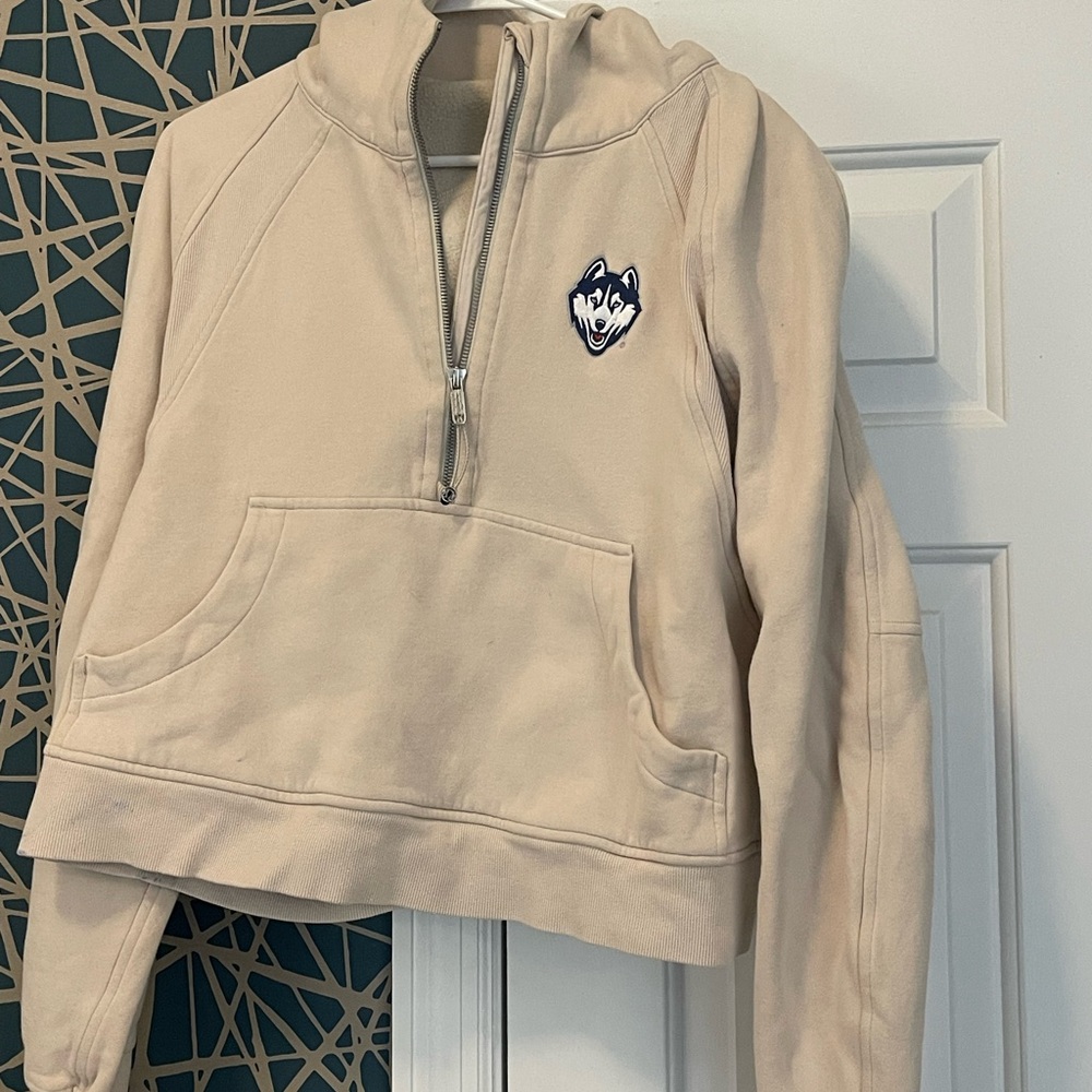 Cream Half-Zip Hoodie with Embroidered Logo